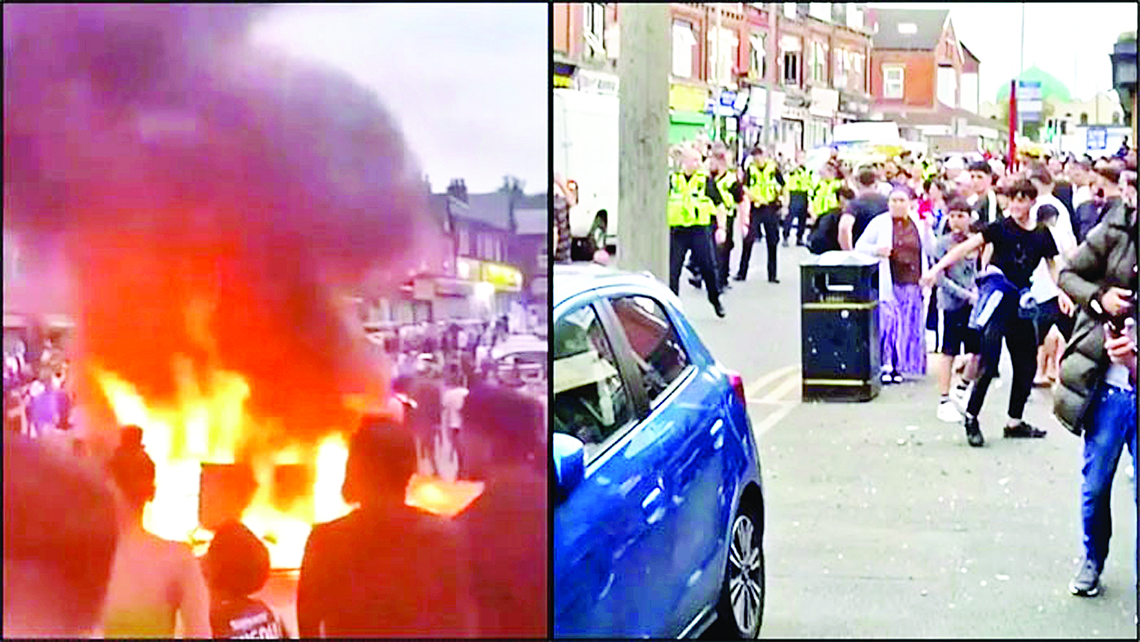 ब्रिटेन में भड़का दंगा, दंगाइयों ने गाड़ियों में लगाई आग, सड़कों पर जमकर मचाया उत्पात&hellip;